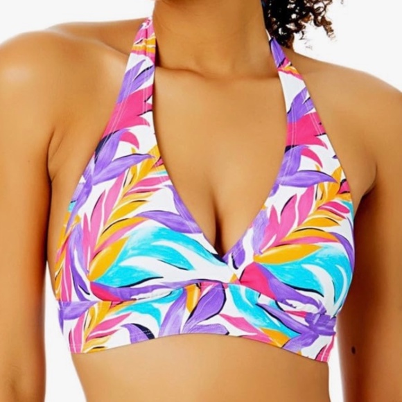 Anne Cole Swimwear Womens Marilyn Printed Halter Bikini Swim Top Small - Picture 1 of 7